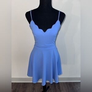 Blue A-line Wavy Mini Dress